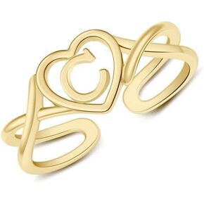 ITS4YEO Solid 925 Sterling Silver Heart Ring Round Ring Open Adjustable Dainty Cute Initial Heart Rings Valentine Anniversary Birthday Jewelry Gifts for Women Girls