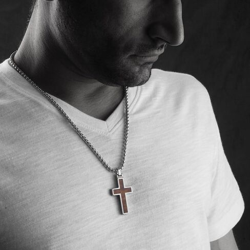 Unique GESTALT® Tungsten Cross Pendant with 4mm Surgical Stainless Steel Box Chain. in Kuwait