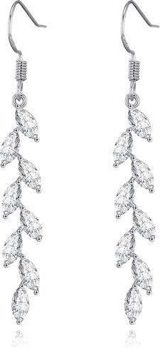 925 Silver Dangle Earrings for Women Olive Leaves Crystal Dangle Earrings for Wedding Sparkly Prom Dangle Earrings for Party in Saudi Arabia