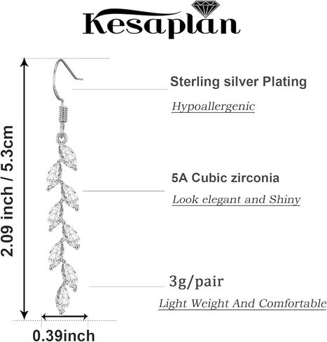 925 Silver Dangle Earrings for Women Olive Leaves Crystal Dangle Earrings for Wedding Sparkly Prom Dangle Earrings for Party in Saudi Arabia