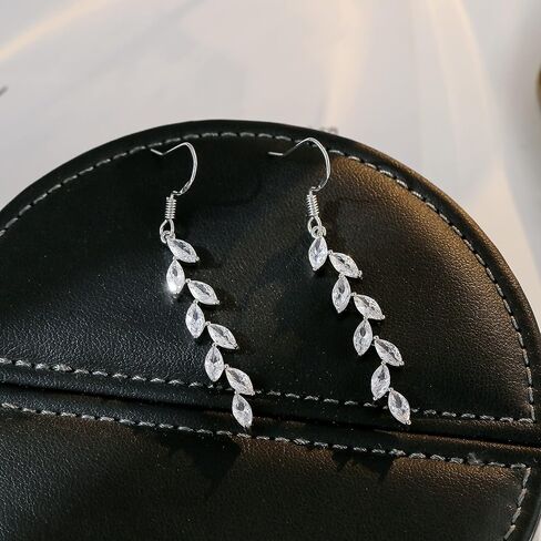 925 Silver Dangle Earrings for Women Olive Leaves Crystal Dangle Earrings for Wedding Sparkly Prom Dangle Earrings for Party in Saudi Arabia