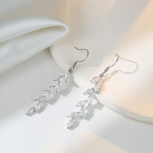 925 Silver Dangle Earrings for Women Olive Leaves Crystal Dangle Earrings for Wedding Sparkly Prom Dangle Earrings for Party in Saudi Arabia