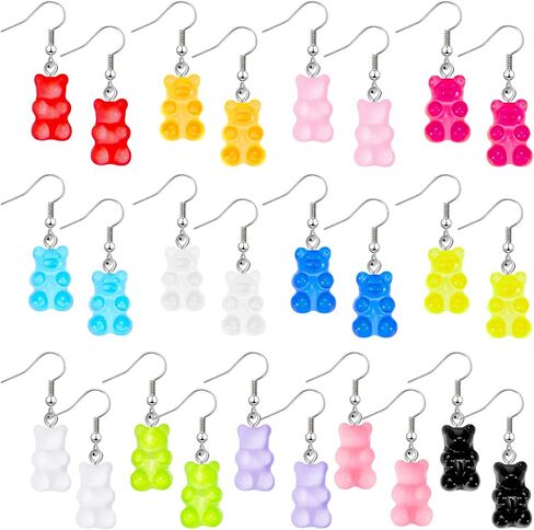 13 Pairs Candy Bear Earrings Gummy Resin Bear Drop Colorful Cartoon Dangle Drop Earrings for Women in Saudi Arabia