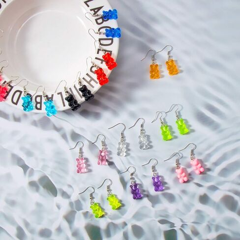 13 Pairs Candy Bear Earrings Gummy Resin Bear Drop Colorful Cartoon Dangle Drop Earrings for Women in Saudi Arabia