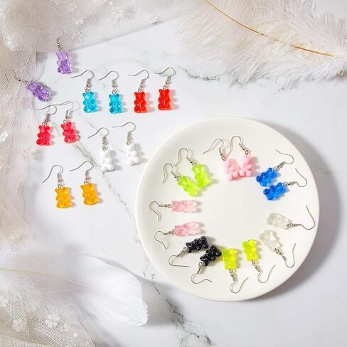 13 Pairs Candy Bear Earrings Gummy Resin Bear Drop Colorful Cartoon Dangle Drop Earrings for Women in Saudi Arabia