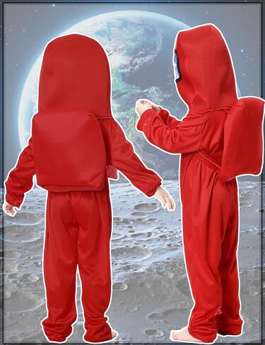 Noucher Kids رائد الفضاء زي لعبة الفضاء البدلة الأحمر الأزرق بذلة هالوين على ظهره أزياء تنكرية للأولاد الأطفال الذين تتراوح أعمارهم بين 3-10 in Saudi Arabia
