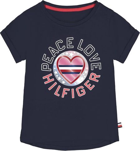 تي شيرت قطني بأكمام قصيرة للفتيات من Tommy Hilfiger بتصميم مطبوع جرافيك وجزء داخلي بدون علامة in Kuwait