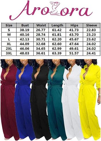 Aro Lora Women's Deep V Neck Long Sleeve Button Down One Piece Wide Leg Jumpsuit Romper in Saudi Arabia