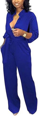 بدلة قفز نسائية من Aro Lora برقبة على شكل حرف V وأكمام طويلة وأزرار سفلية من قطعة واحدة بأرجل واسعة in Kuwait