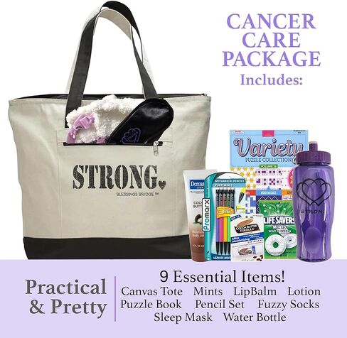 حزمة الرعاية الكيماوية لمرضى السرطان احصل على هدية جيدة للنساء: حقيبة حمل قماشية كبيرة ملهمة تحمل 8 قطع يجب أن تشعر براحة أفضل، هدايا التعافي الموصى بها منتقاة يدويًا من قبل أحد الناجين من السرطان in Kuwait