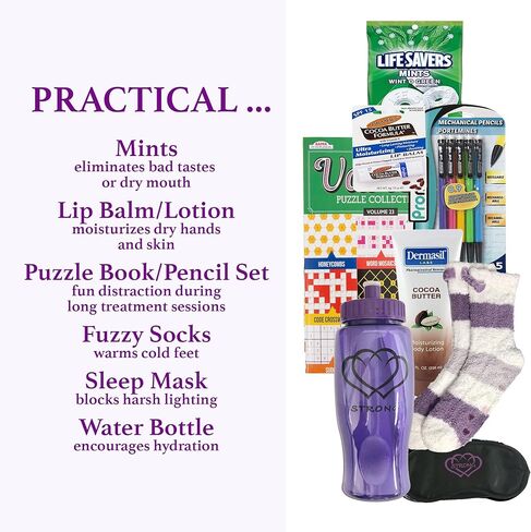 حزمة الرعاية الكيماوية لمرضى السرطان احصل على هدية جيدة للنساء: حقيبة حمل قماشية كبيرة ملهمة تحمل 8 قطع يجب أن تشعر براحة أفضل، هدايا التعافي الموصى بها منتقاة يدويًا من قبل أحد الناجين من السرطان in Kuwait