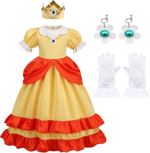 BLOOMIRO Princess Peach Costume,Peach Daisy Rosalina Dress Up for Girls Cosplay Outfit with Accessories in Kuwait