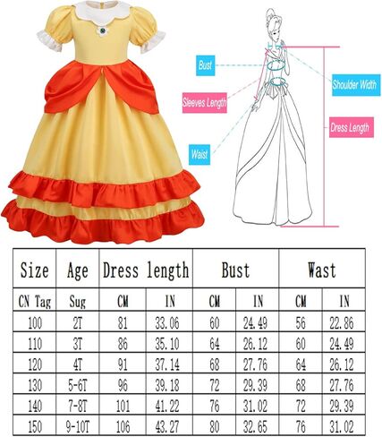 BLOOMIRO Princess Peach Costume,Peach Daisy Rosalina Dress Up for Girls Cosplay Outfit with Accessories in Kuwait