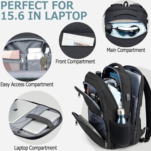 BIKROD Backpack for Men and Women, School Backpacks for Teen Boys Water Resistant TSA Travel Backpack with USB Charging Port, Business Anti Theft Sturdy Computer Bag Gifts Fits 15.6 Inch Laptop,Black in Kuwait