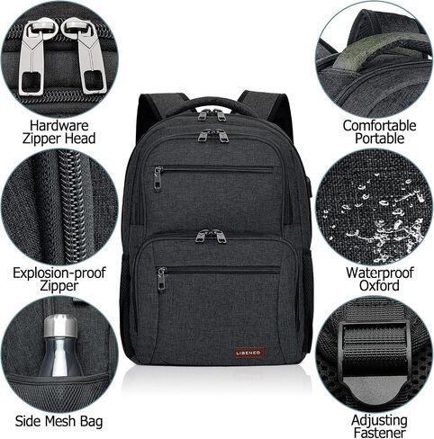 BIKROD Backpack for Men and Women, School Backpacks for Teen Boys Water Resistant TSA Travel Backpack with USB Charging Port, Business Anti Theft Sturdy Computer Bag Gifts Fits 15.6 Inch Laptop,Black in Kuwait