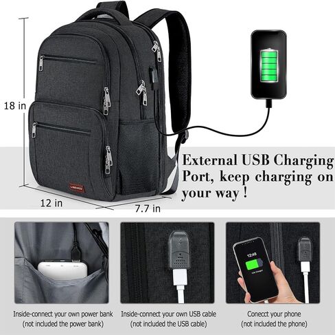 BIKROD Backpack for Men and Women, School Backpacks for Teen Boys Water Resistant TSA Travel Backpack with USB Charging Port, Business Anti Theft Sturdy Computer Bag Gifts Fits 15.6 Inch Laptop,Black in Kuwait