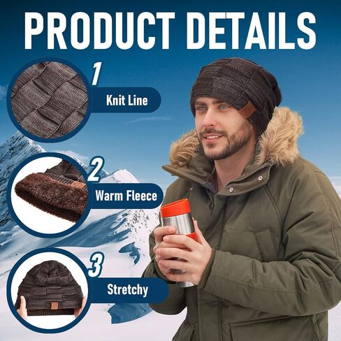 6 Packs Slouchy Beanie for Men Women Winter Warm Baggy Hats Thick Lined Knit Unisex Chemo Skull Stocking Beanie Cap for Hunting Camping Biking Running in Saudi Arabia
