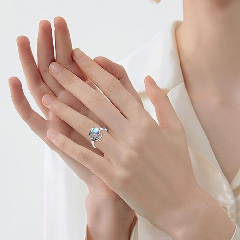 CRMAD Moonstone Crescent Moon Ring for Women Sterling Silver Celtic Moon Open Ring Adjustable Ring Gift for Girls in Saudi Arabia