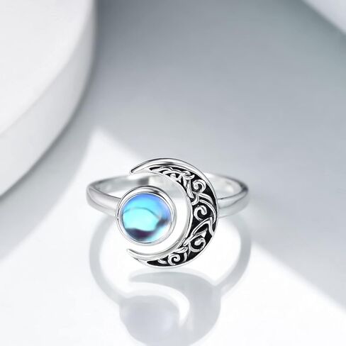 CRMAD Moonstone Crescent Moon Ring for Women Sterling Silver Celtic Moon Open Ring Adjustable Ring Gift for Girls in Saudi Arabia