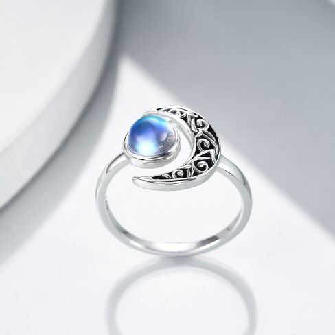CRMAD Moonstone Crescent Moon Ring for Women Sterling Silver Celtic Moon Open Ring Adjustable Ring Gift for Girls in Saudi Arabia