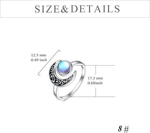 CRMAD Moonstone Crescent Moon Ring for Women Sterling Silver Celtic Moon Open Ring Adjustable Ring Gift for Girls in Saudi Arabia