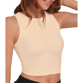 Workout Tank Tops for Women High Neck Yoga Running Crop Tops Sleeveless Lounge Casual Tops No Padding