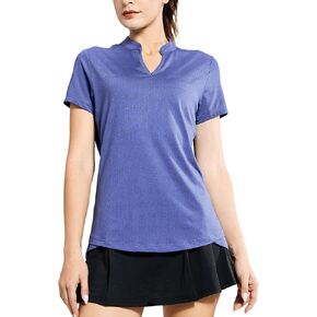 MIER Women's Golf Polo Shirts Collarless UPF 50+ Short Sleeve Tennis Running T-Shirts V-Neck