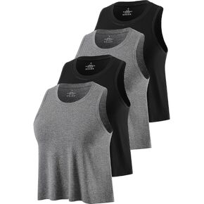 Orrstarry 4-Pack Women's Cropped Workout Tank Tops High Neck Sleeveless Athletic Flowy Muscle Crop Tank Gym Shirts