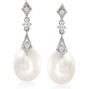 لؤلؤة روس سيمونز 8 ملم و 0.10 قيراط. t.w. انخفاض الاقراط الماس في 14kt الذهب الأبيض in Kuwait