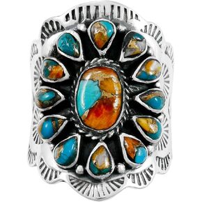 Sterling Silver Genuine Gemstones & Turquoise Ring (SELECT color) in Kuwait