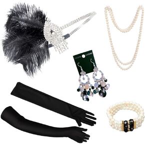LOWOSAIWOR 1920s Gatsby Accessories Set for Women Black 20s Accessories Set Gatsby Accessories Sets For Woman