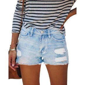 HOCAIES Women's Juniors Jean Shorts Frayed Raw Hem Ripped Denim Shorts for Women in Saudi Arabia