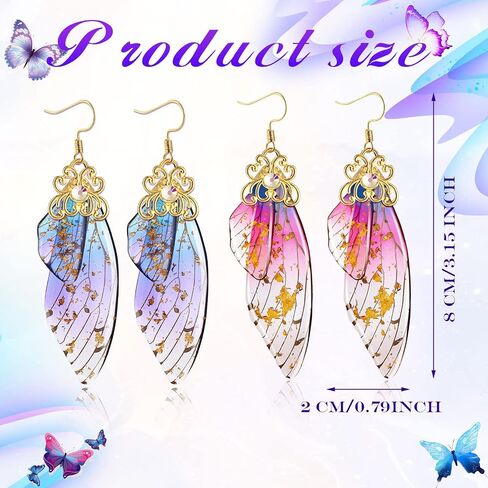 10 Pairs Butterfly Wing Drop Dangle Earrings Butterfly Wing Earrings Butterfly Wing Hook Simulation Insect Drop Earrings in Kuwait