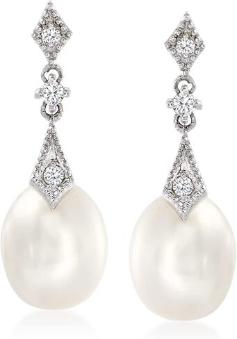 لؤلؤة روس سيمونز 8 ملم و 0.10 قيراط. t.w. انخفاض الاقراط الماس في 14kt الذهب الأبيض in Kuwait