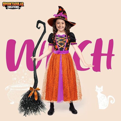 Spooktacular Creations Light Up Purple Witch Costume with Broom for Toddler Girls, Fairy Tale Witch Halloween Costume Dress Up (Small (5-7 yr)) in Kuwait