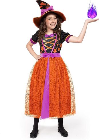 Spooktacular Creations Light Up Purple Witch Costume with Broom for Toddler Girls, Fairy Tale Witch Halloween Costume Dress Up (Small (5-7 yr)) in Kuwait