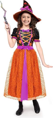 Spooktacular Creations Light Up Purple Witch Costume with Broom for Toddler Girls, Fairy Tale Witch Halloween Costume Dress Up (Small (5-7 yr)) in Kuwait