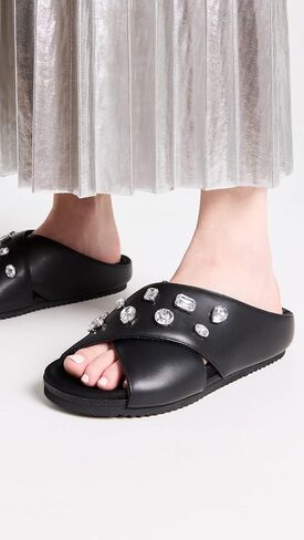 R0AM Women's Cross Crystal Slides in Kuwait