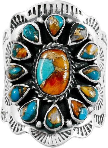 Sterling Silver Genuine Gemstones & Turquoise Ring (SELECT color) in Kuwait