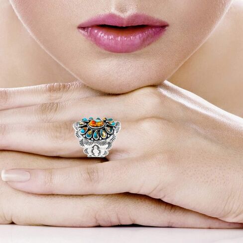 Sterling Silver Genuine Gemstones & Turquoise Ring (SELECT color) in Kuwait