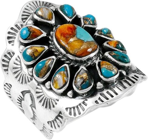 Sterling Silver Genuine Gemstones & Turquoise Ring (SELECT color) in Kuwait