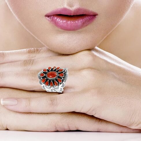 Sterling Silver Genuine Gemstones & Turquoise Ring (SELECT color) in Kuwait
