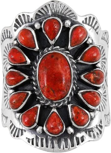 Sterling Silver Genuine Gemstones & Turquoise Ring (SELECT color) in Kuwait