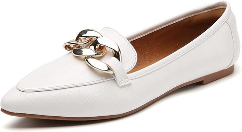 Tilocow Metal Chain Loafers for Womens Slip On Pointed Toe Flats Comfortable Fashion Work Business Shoes in Saudi Arabia