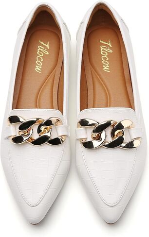 Tilocow Metal Chain Loafers for Womens Slip On Pointed Toe Flats Comfortable Fashion Work Business Shoes in Saudi Arabia