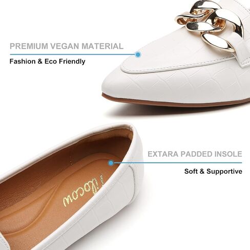 Tilocow Metal Chain Loafers for Womens Slip On Pointed Toe Flats Comfortable Fashion Work Business Shoes in Saudi Arabia