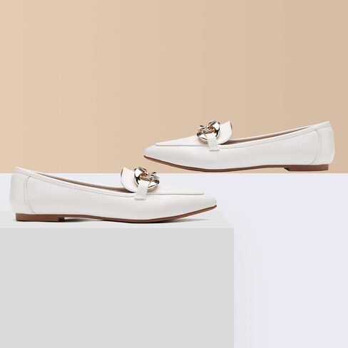 Tilocow Metal Chain Loafers for Womens Slip On Pointed Toe Flats Comfortable Fashion Work Business Shoes in Saudi Arabia