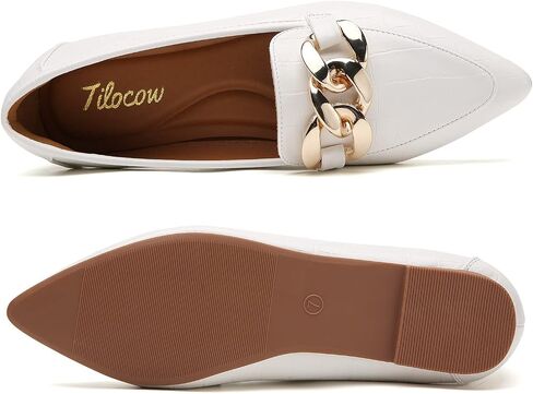 Tilocow Metal Chain Loafers for Womens Slip On Pointed Toe Flats Comfortable Fashion Work Business Shoes in Saudi Arabia