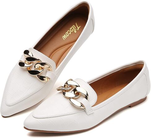 Tilocow Metal Chain Loafers for Womens Slip On Pointed Toe Flats Comfortable Fashion Work Business Shoes in Saudi Arabia