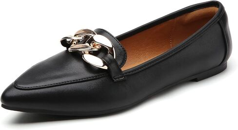 Tilocow Metal Chain Loafers for Womens Slip On Pointed Toe Flats Comfortable Fashion Work Business Shoes in Kuwait